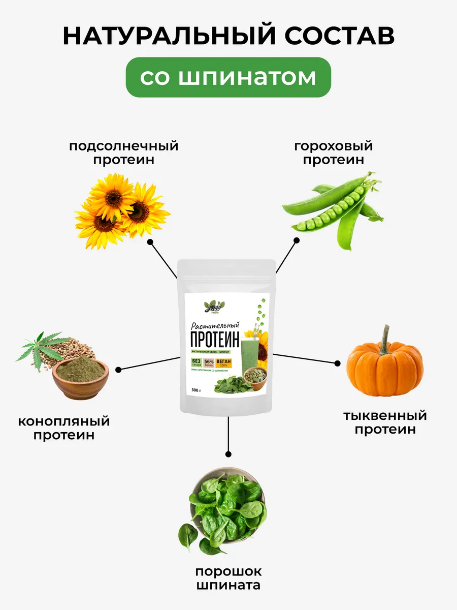 Комплексный растительный протеин со шпинатом, 300 г