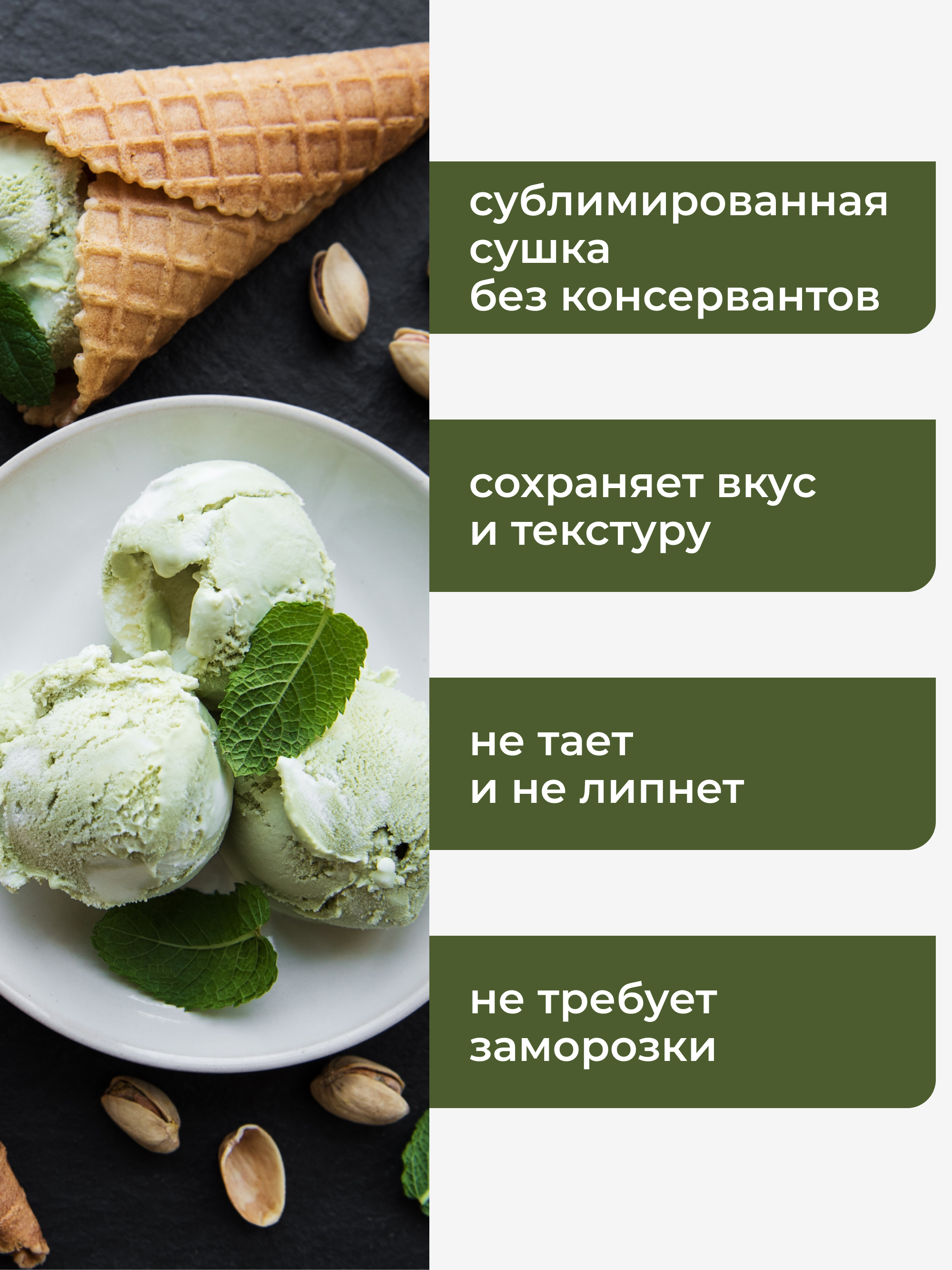 Сублимированное мороженое фисташковый пломбир, 30 г