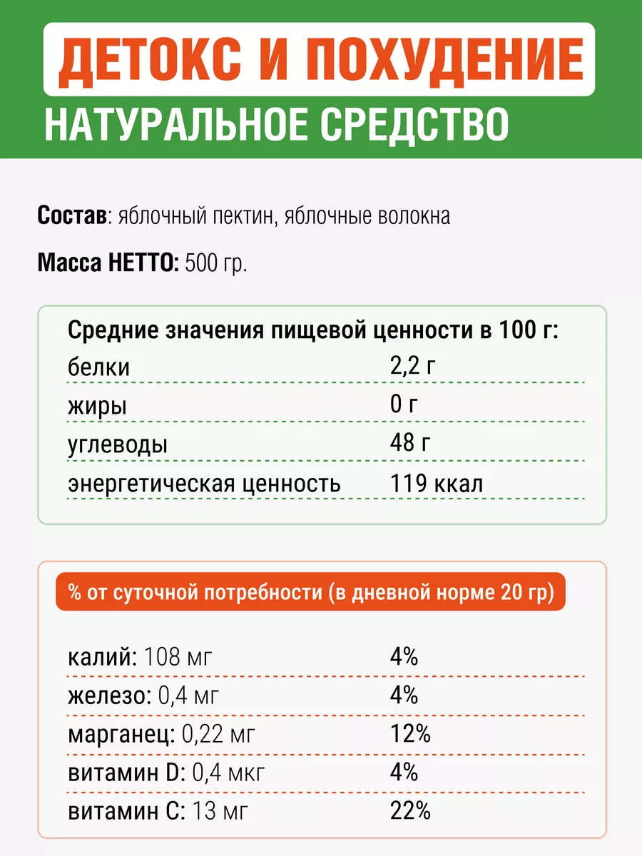Клетчатка для детокса и похудения с пектином, 500 г