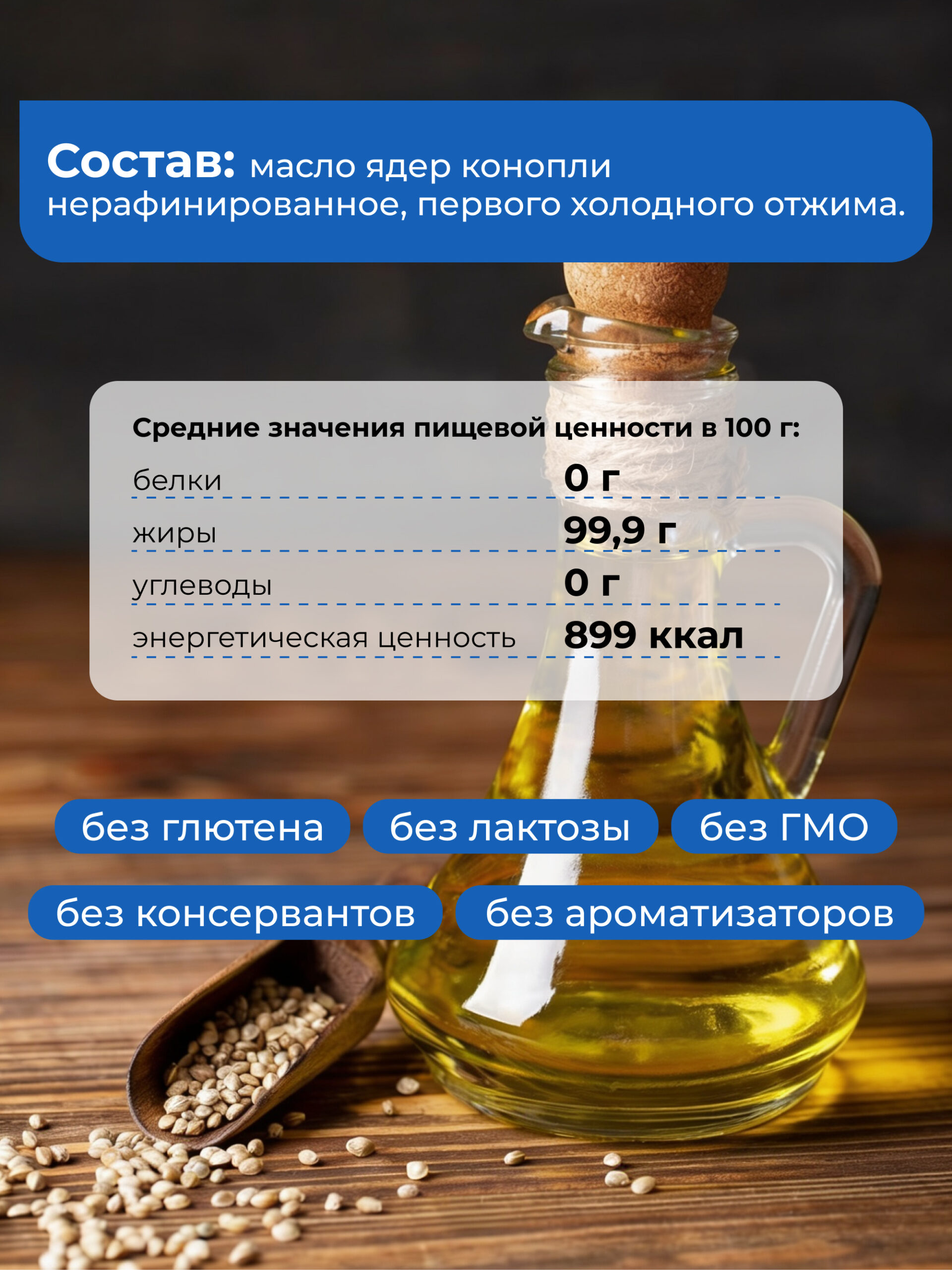 Конопляное масло нерафинированное, 250 мл