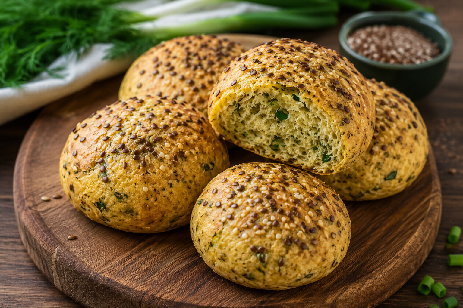 Булочки с зеленью на псиллиуме