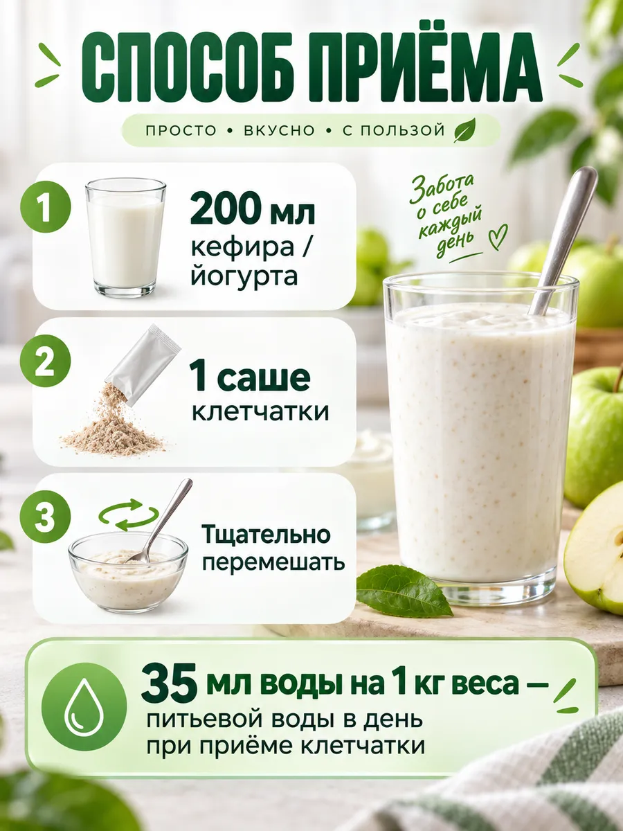 Яблочная клетчатка в саше, 14 шт по 10 г