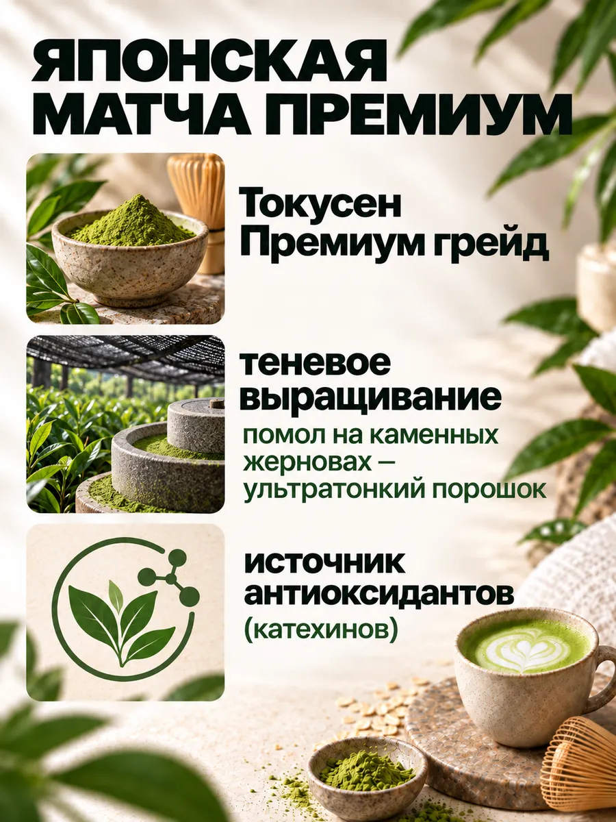 Матча латте на кокосовом молоке, порошковый напиток, 100 г