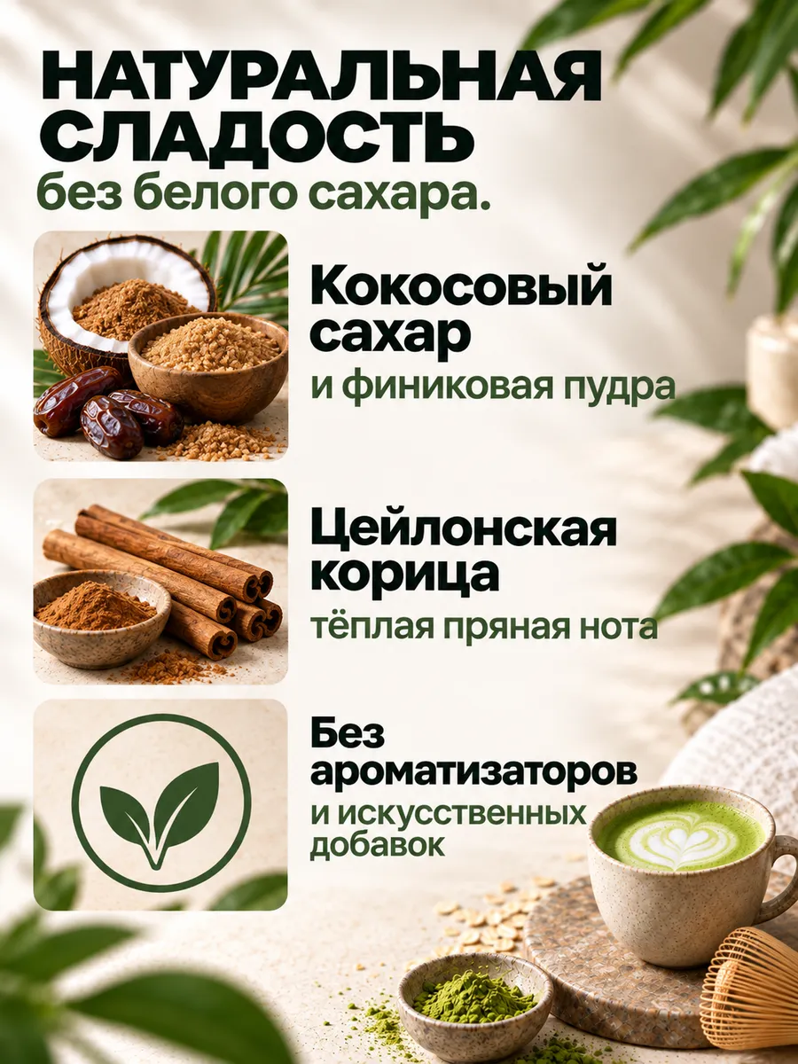 Матча латте на кокосовом молоке, порошковый напиток, 100 г