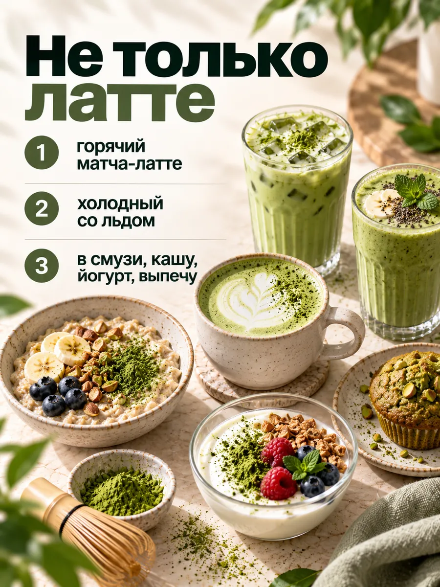Матча латте на кокосовом молоке, порошковый напиток, 100 г